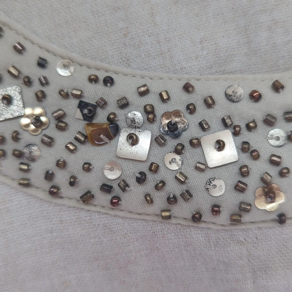 J.Jill Linen Sequin Snap Front Blazer Jacket MT Khaki Tan - Picture 9 of 16